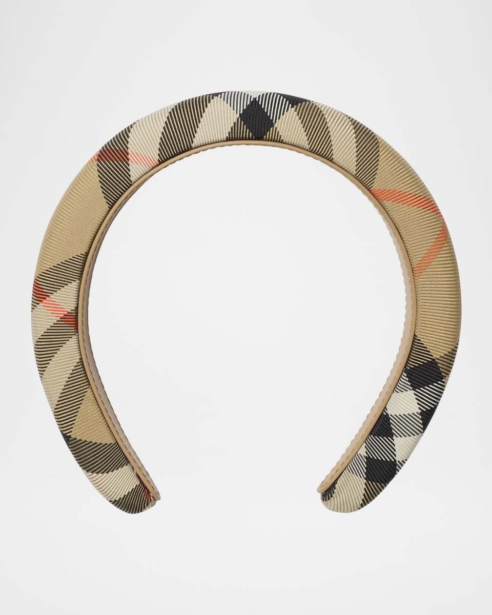 Girl's Check Headband with Leather Lining